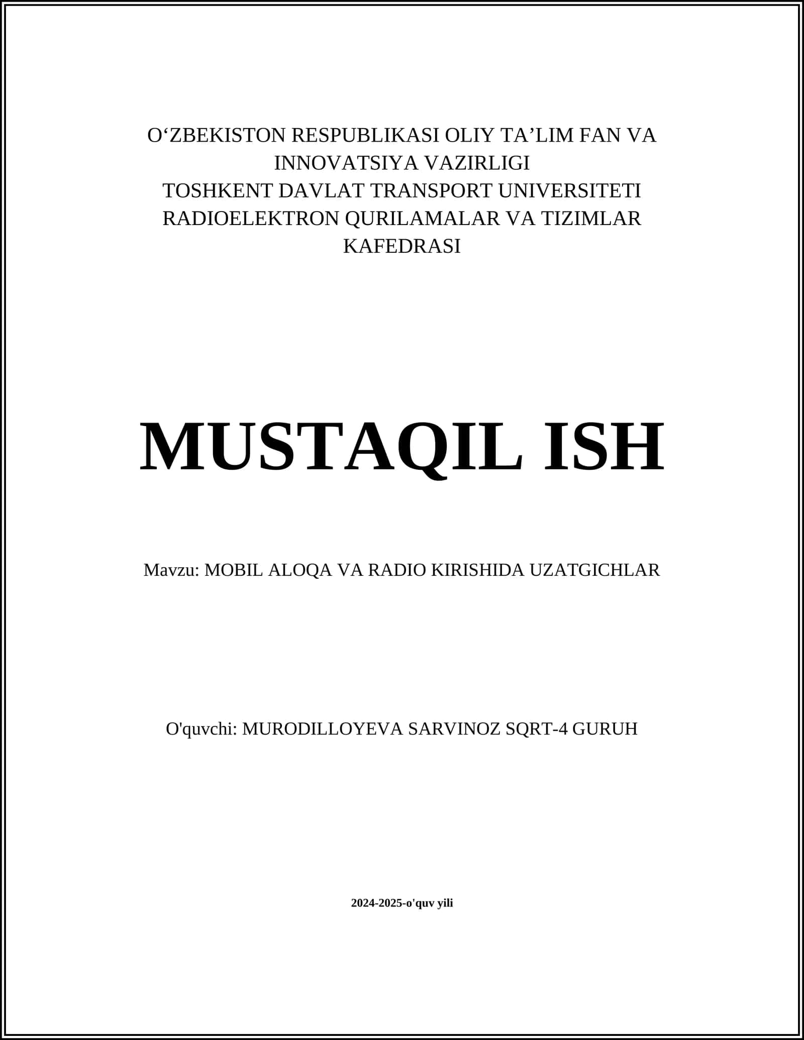 MOBIL ALOQA VA RADIO KIRISHIDA UZATGICHLAR