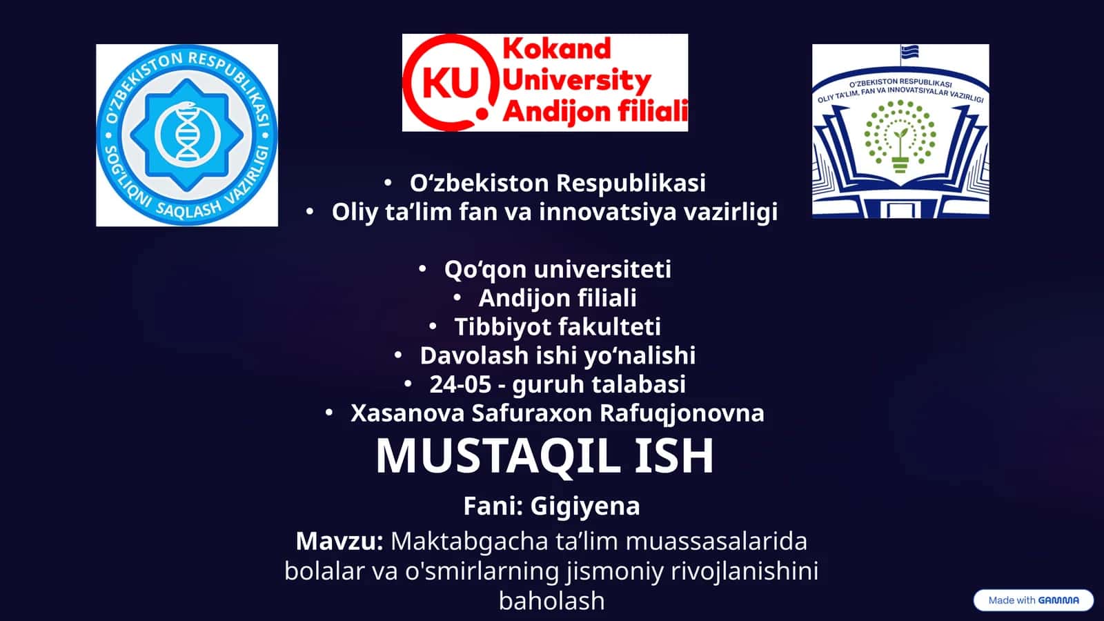 Maktabgacha ta’lim muassasalarida bolalar va o'smirlarning jismoniy rivojlanishini baholash