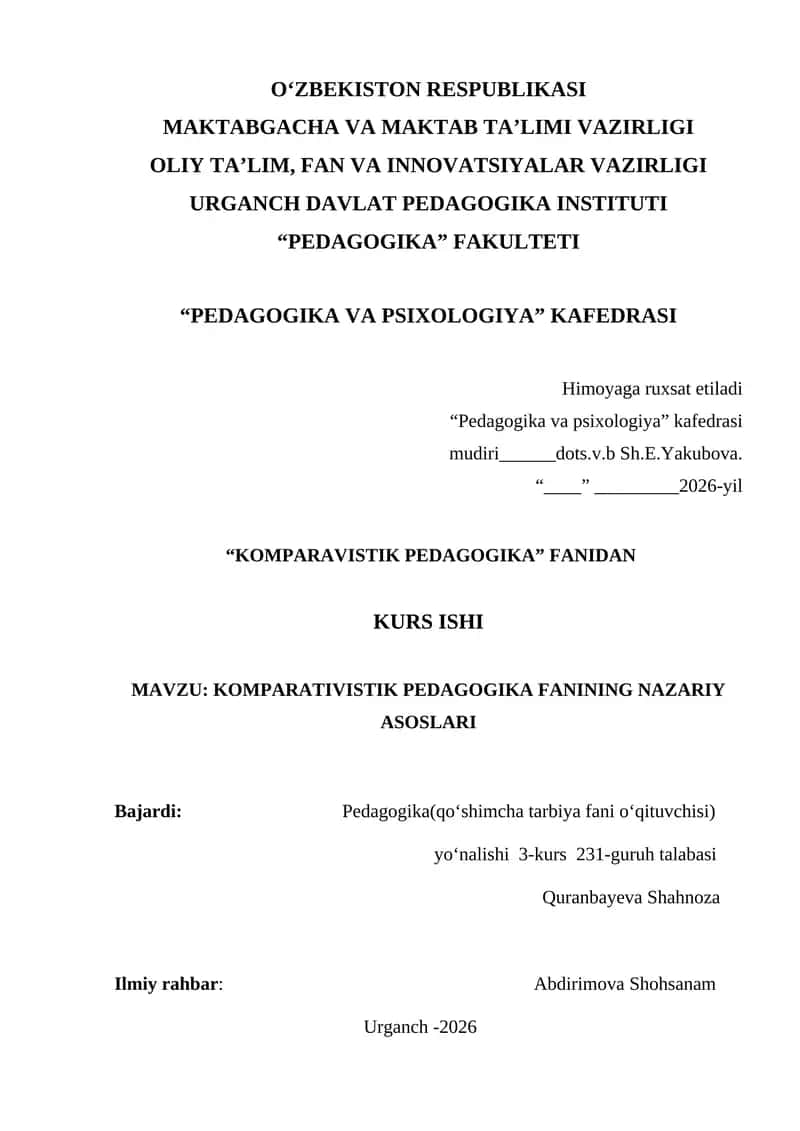 KOMPARATIVISTIK PEDAGOGIKA FANINING NAZARIY ASOSLARI