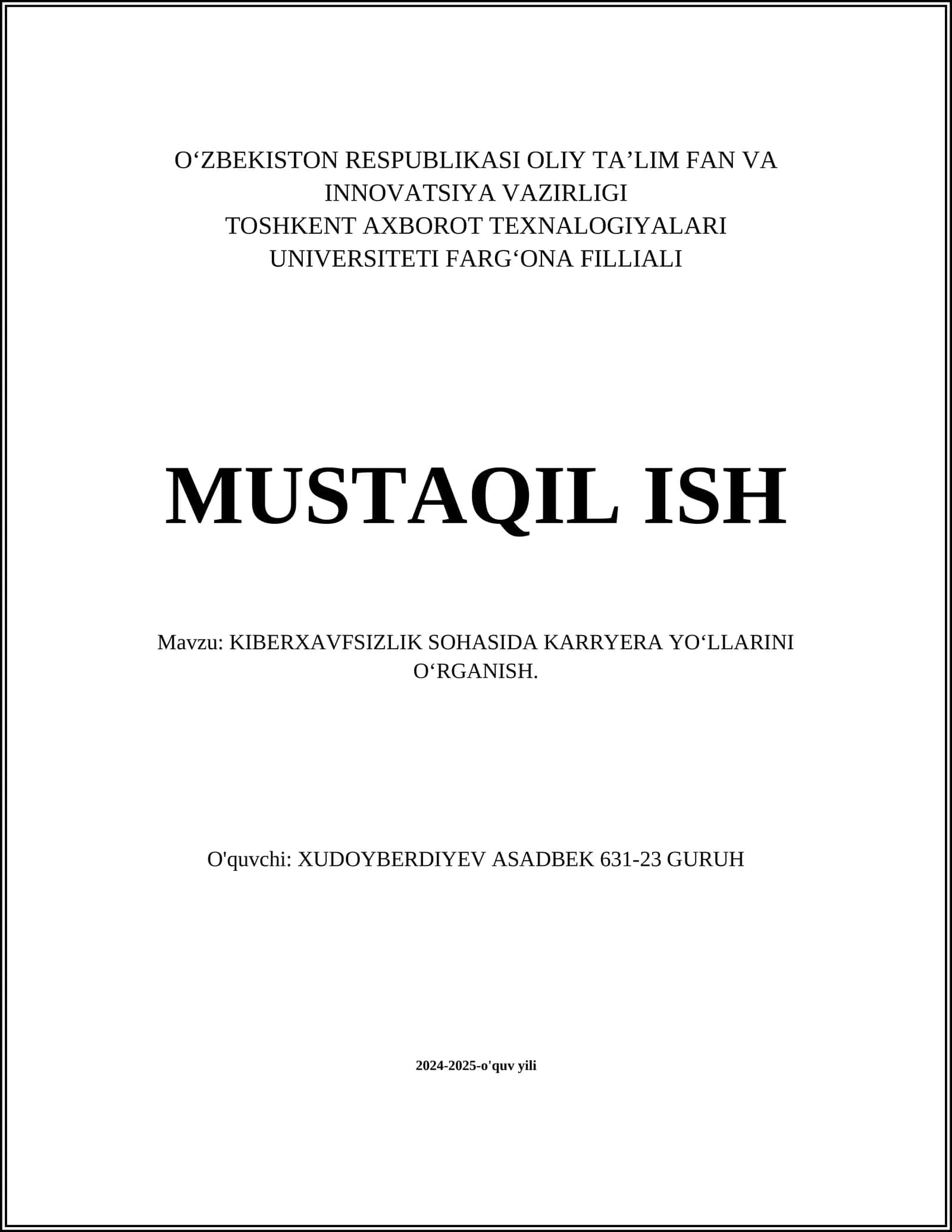Kiberxavfsizlik sohasida kariyera yo‘llarini o‘rganish