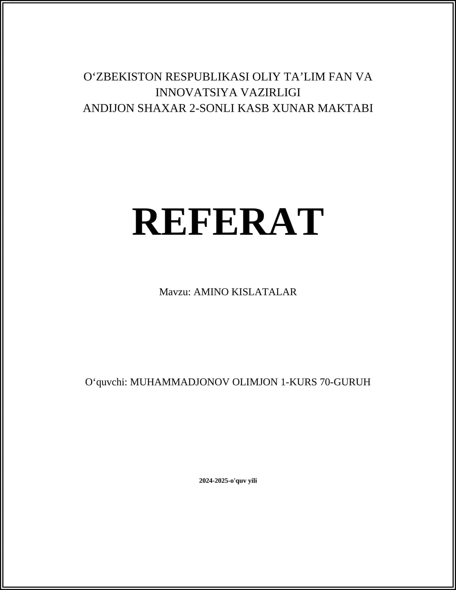 AMINO KISLOTALAR (Referat)