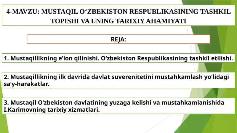 Mustaqil o‘zbekiston respublikasining tashkil topishi va uning tarixiy ahamiyati