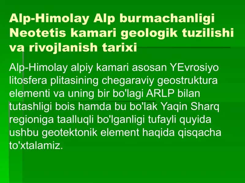 Alp-Himolay Alp burmachanligi Neotetis kamari geologik tuzilishi va rivojlanish tarixi