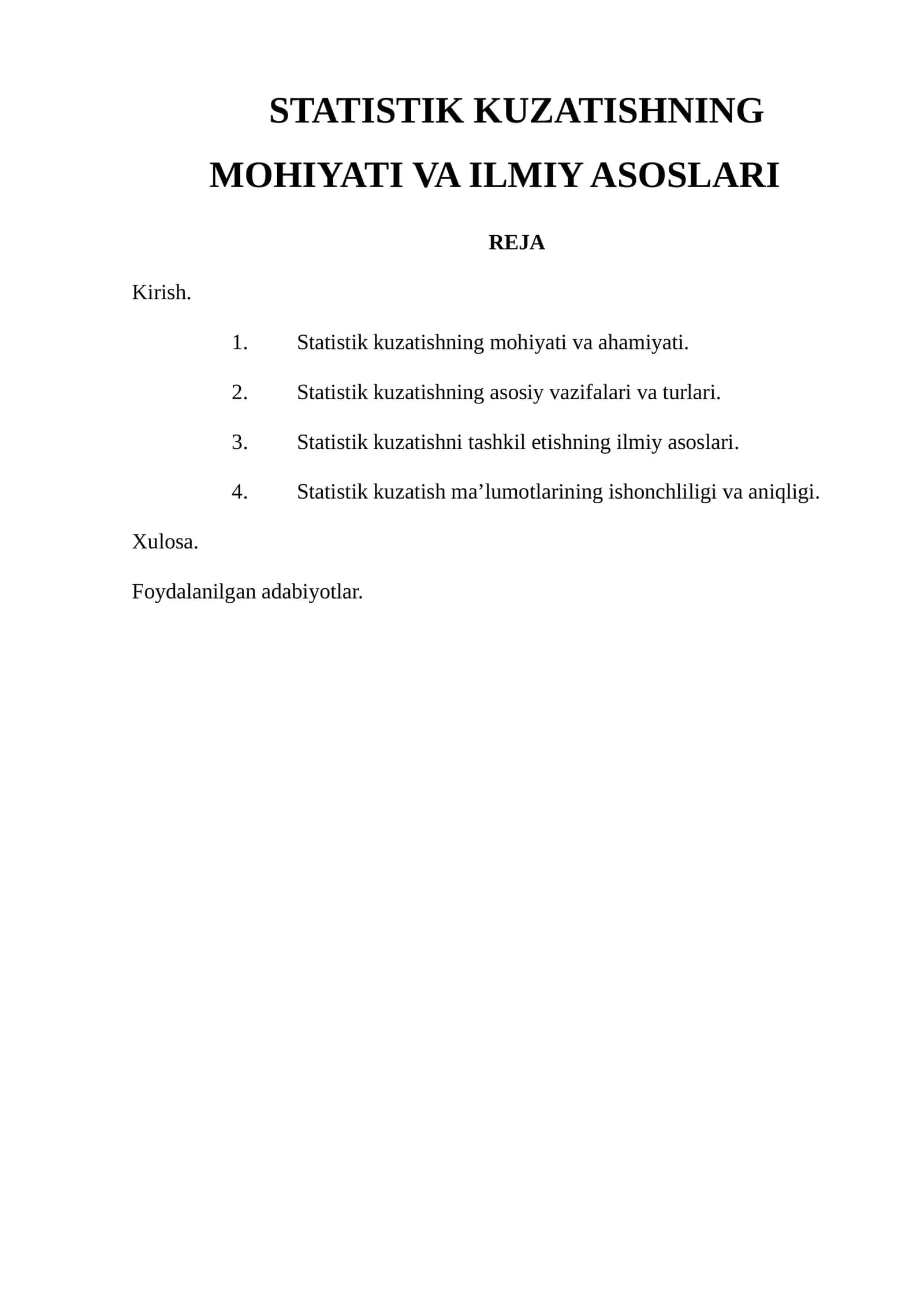 STATISTIK KUZATISHNING MOHIYATI VA ILMIY ASOSLARI