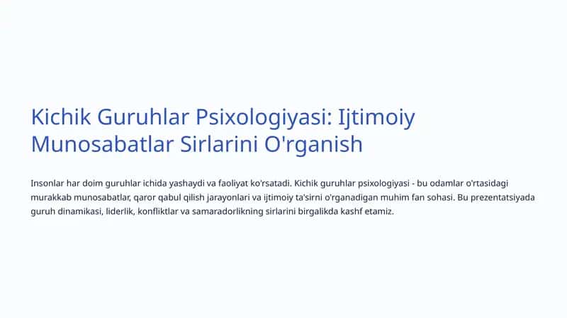 Kichik Guruhlar Psixologiyasi