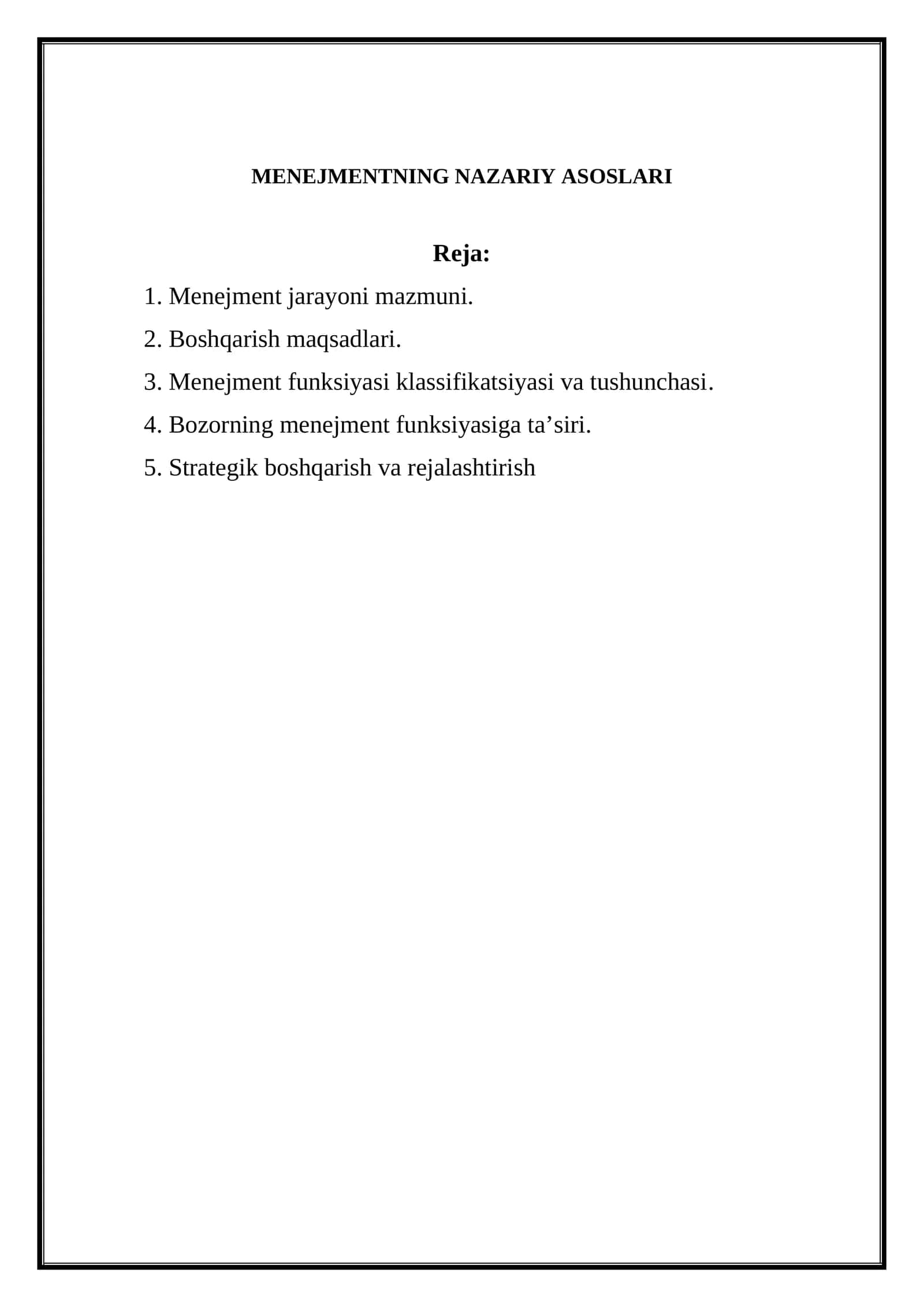 MENEJMENTNING NAZARIY ASOSLARI