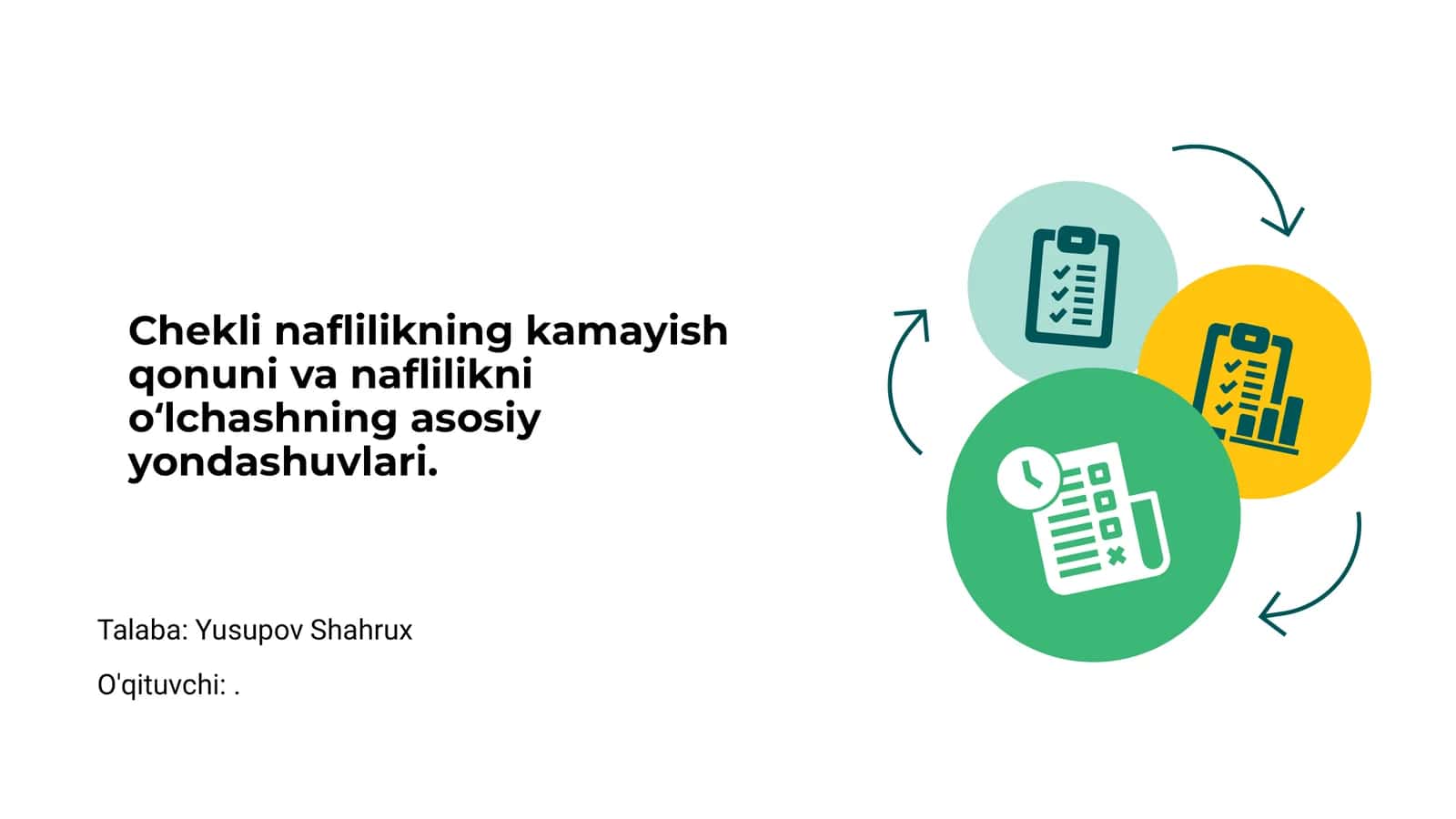 Chekli naflilikning kamayish qonuni va naflilikni o'Ichashning asosiy yondashuvlari