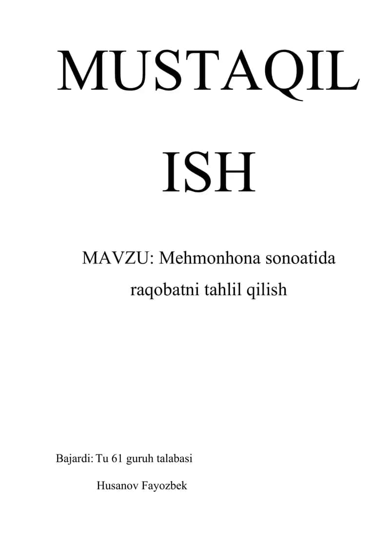 Mehmonhona sonoatida raqobatni tahlil qilish