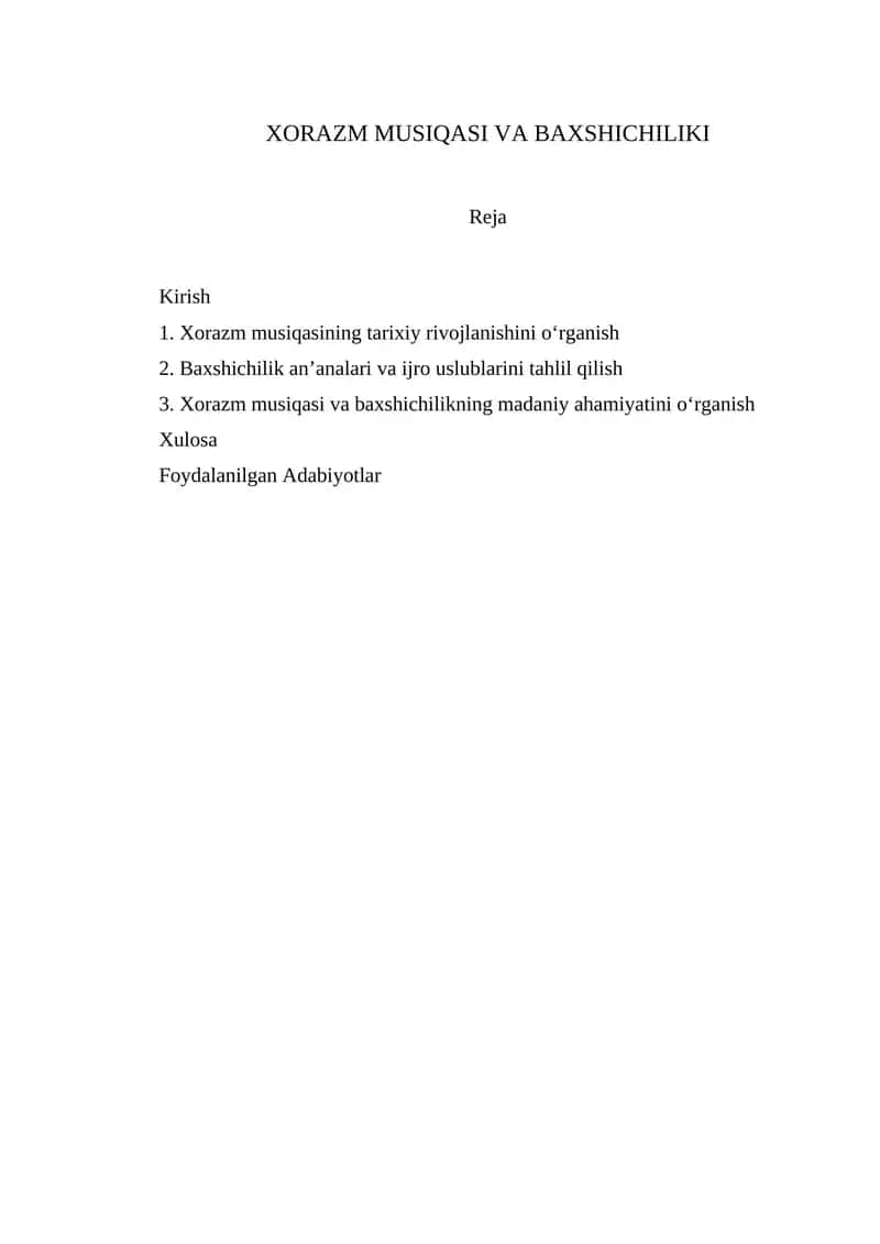 XORAZM MUSIQASI VA BAXSHICHILIKI