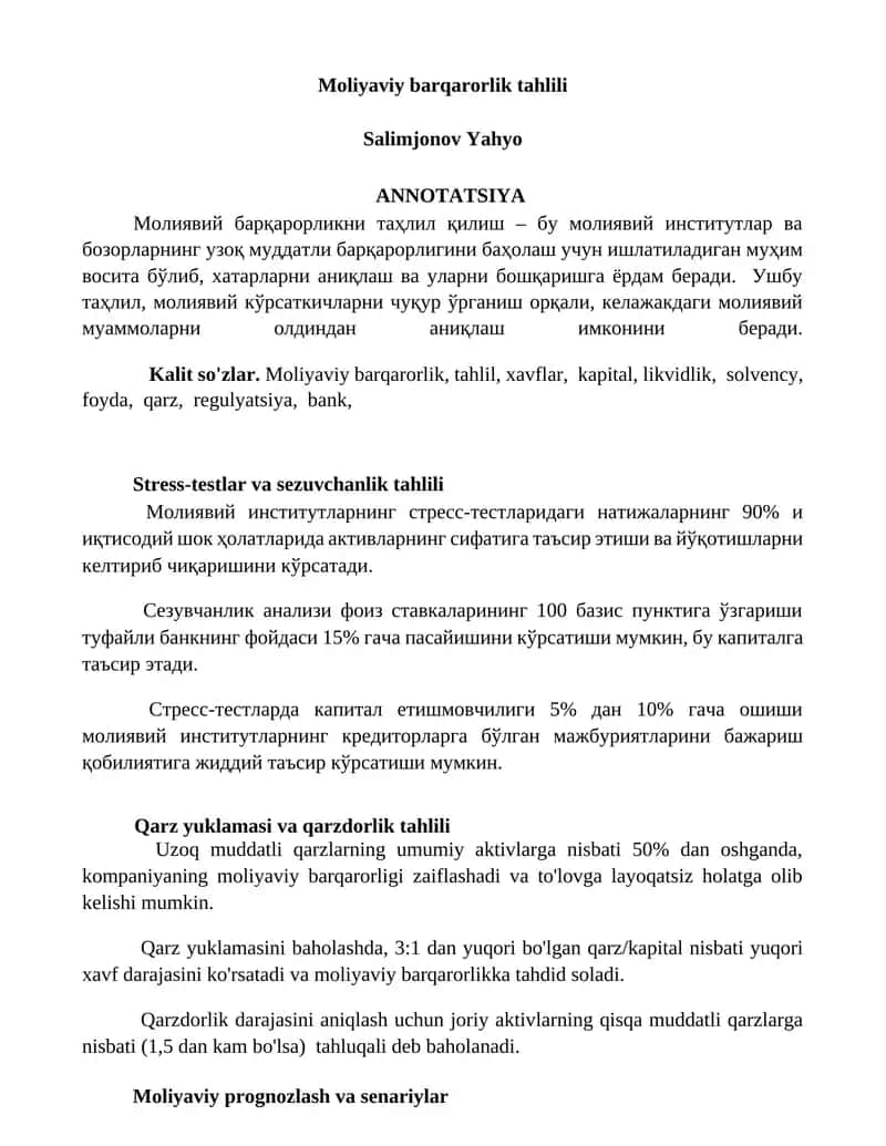 Moliyaviy barqarorlik tahlili