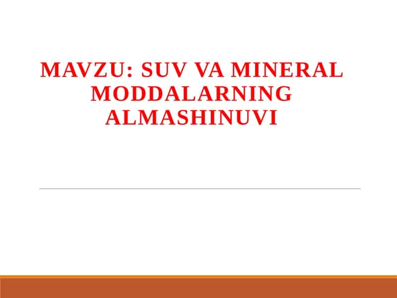 Suv va mineral moddalarning almashtirilishi