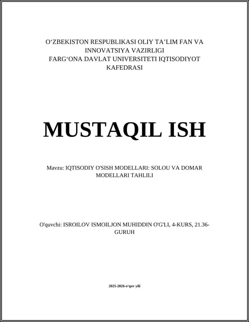 IQTISODIY O'SISH MODELLARI: SOLOU VA DOMAR MODELLARI TAHLILI