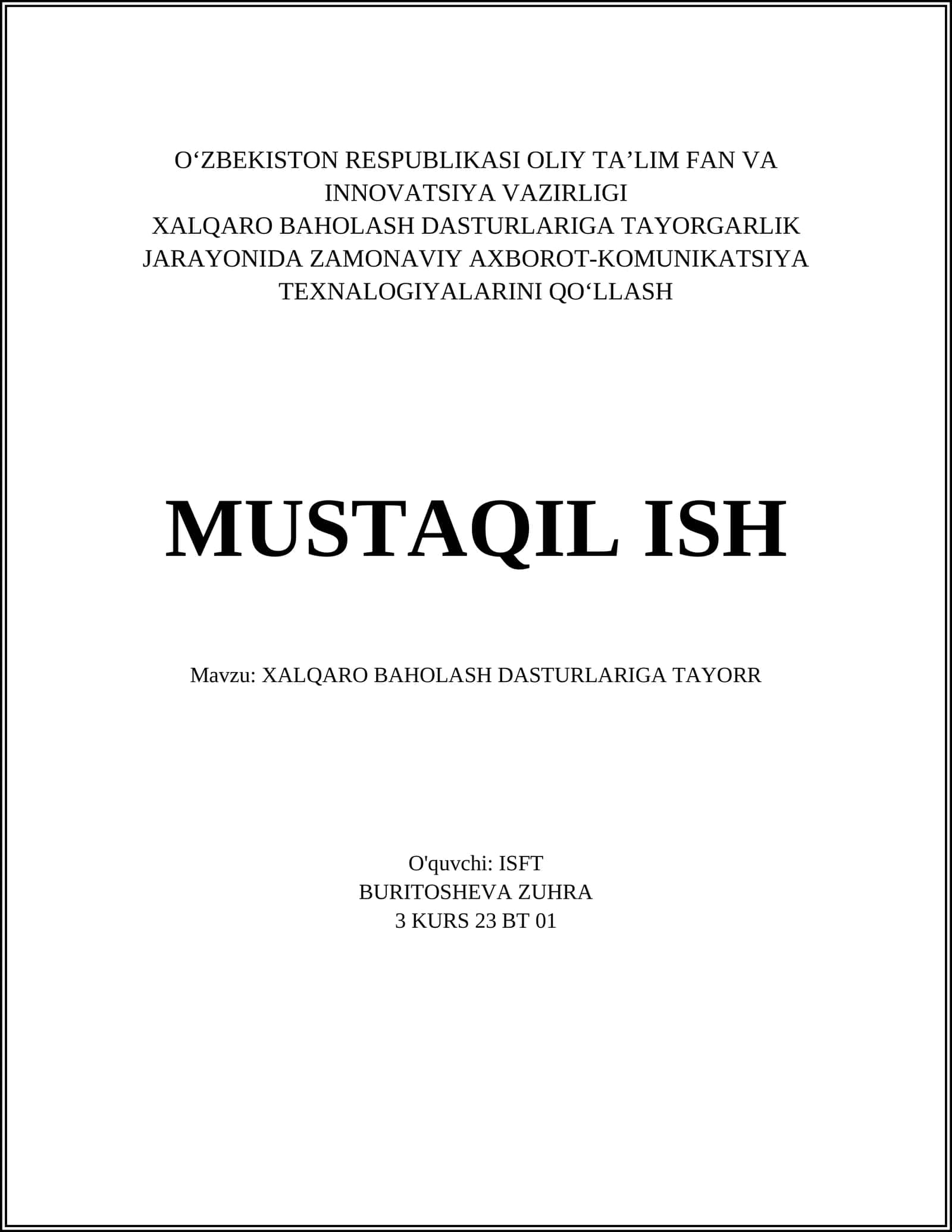 Xalqaro Baholash Dasturlariga Tayorr