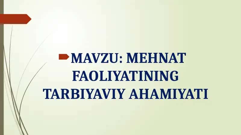 MEHNAT FAOLIYATINING TARBIYAVIY AHAMIYATI