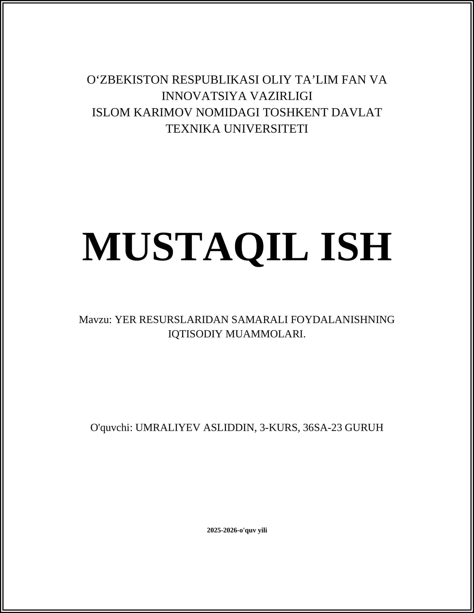 Yer Resurslaridan Samarali Foydalanishning Iqtisodiy Muammolari