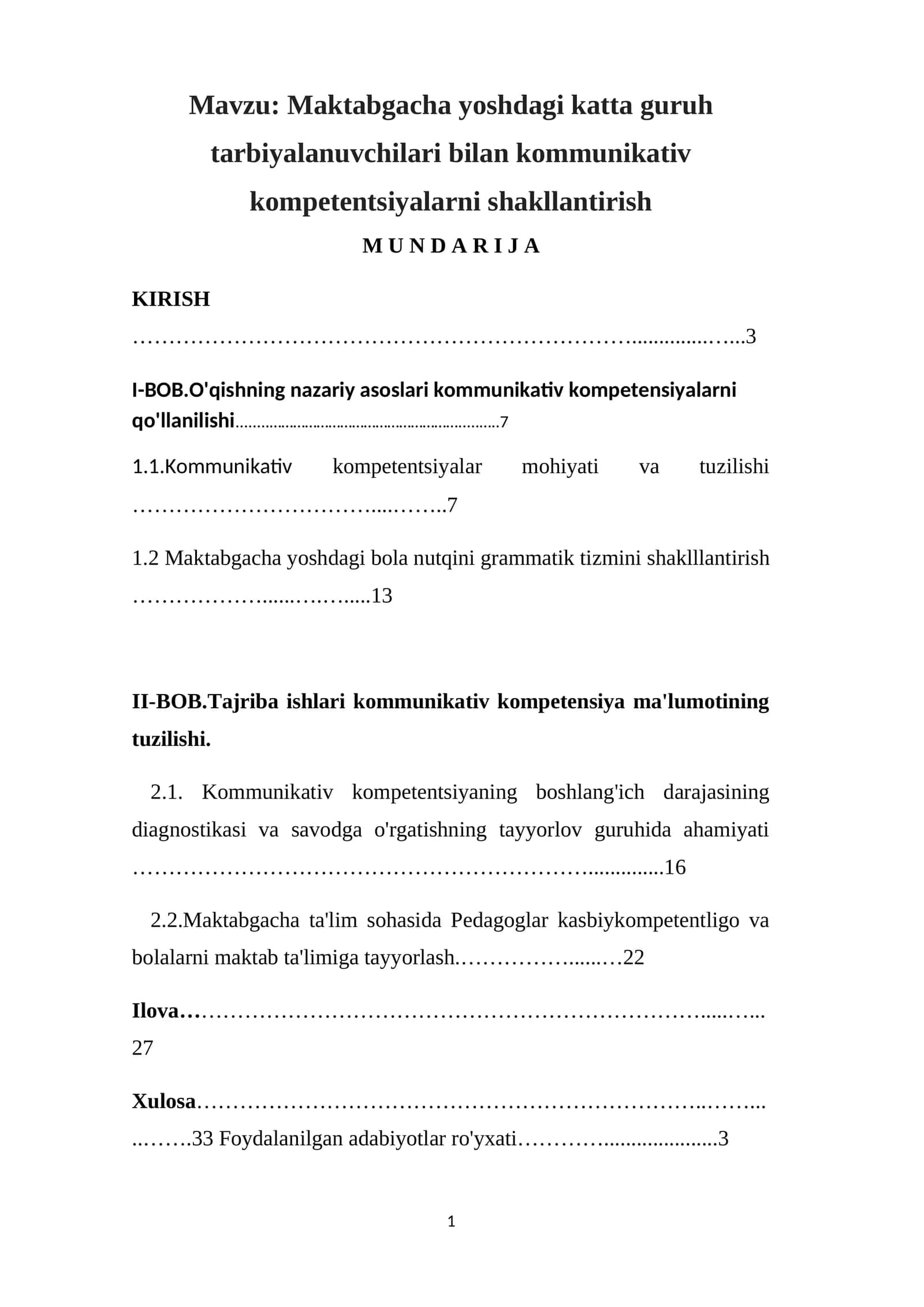 Maktabgacha yoshdagi katta guruh tarbiyalanuvchilari bilan kommunikativ kompetentsiyalarni shakllantirish