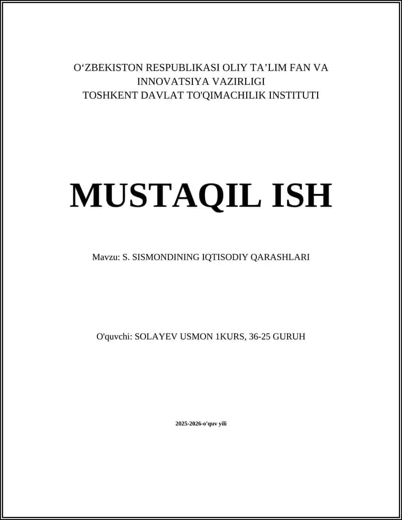S. SISMONDINING IQTISODIY QARASHLARI