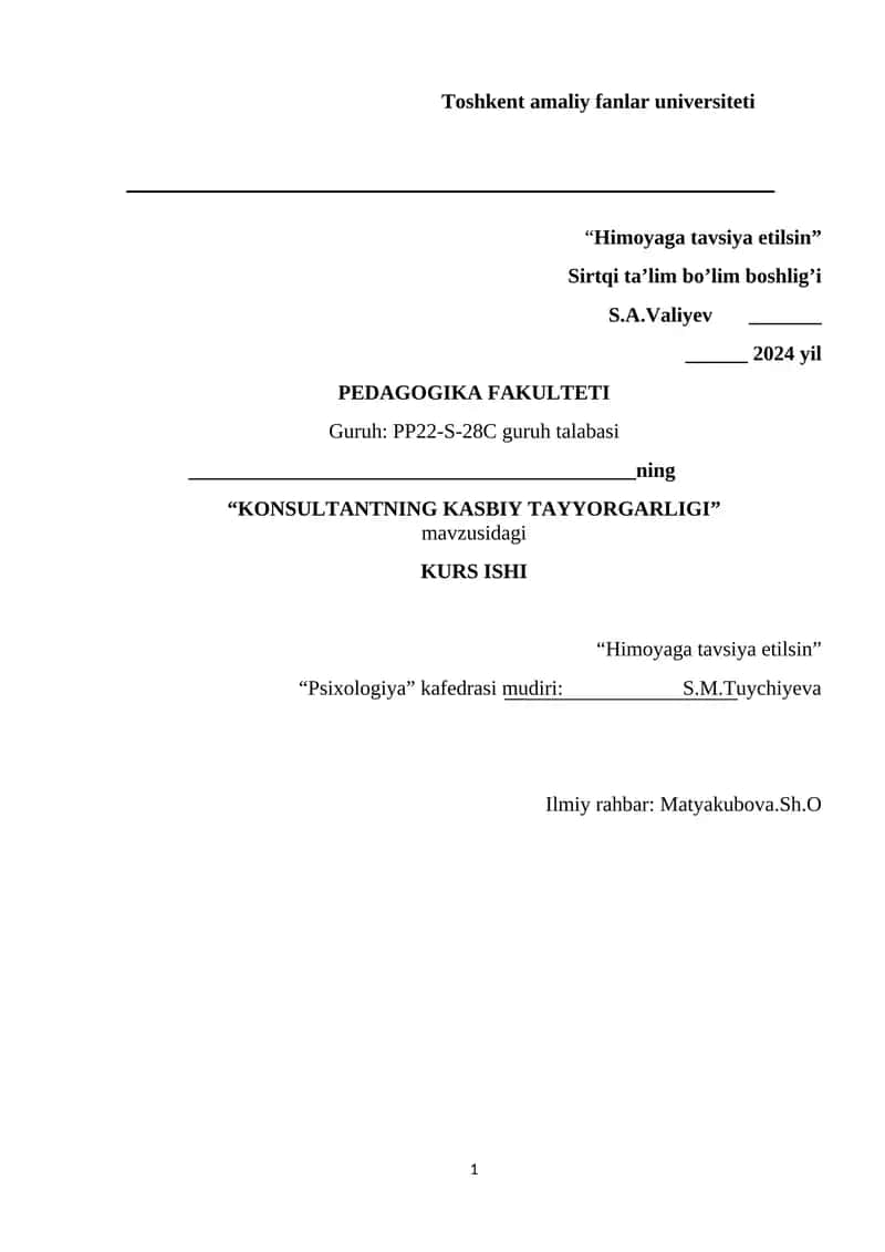 "KONSULTANTNING KASBIY TAYYORGARLIGI"