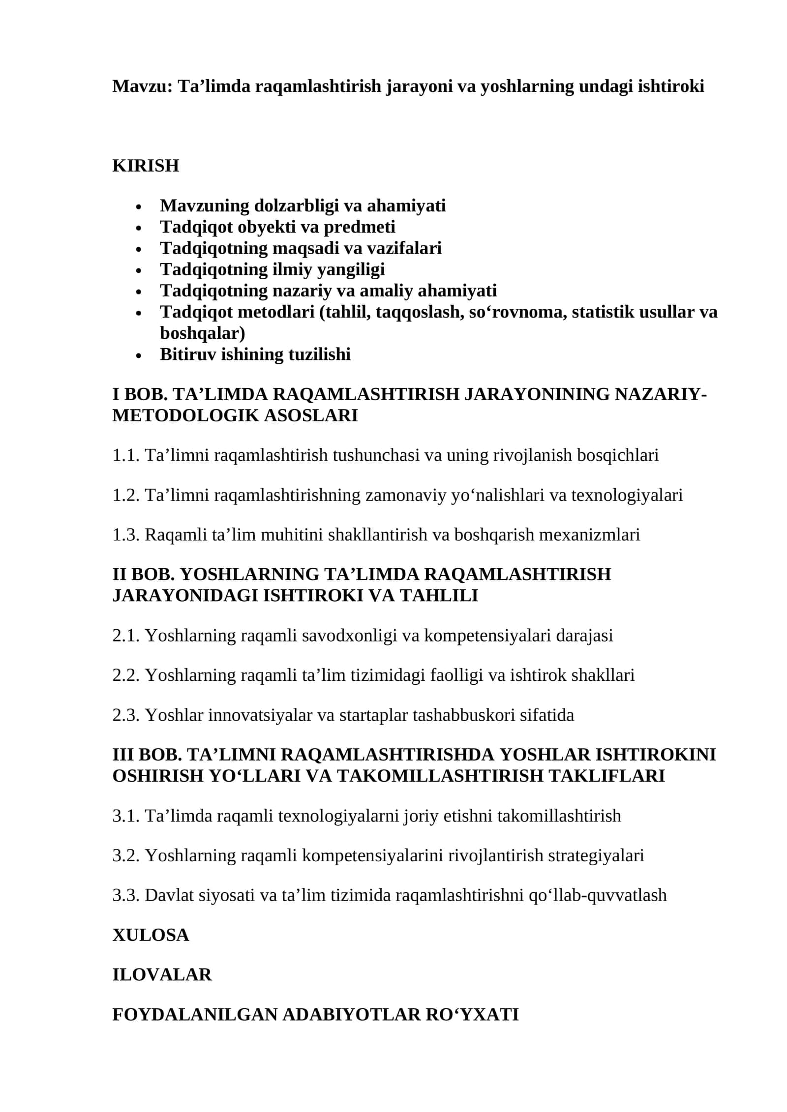 Ta’limda raqamlashtirish jarayoni va yoshlarning undagi ishtiroki