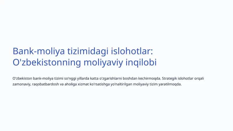 O'zbekistonning moliyaviy inqilobi