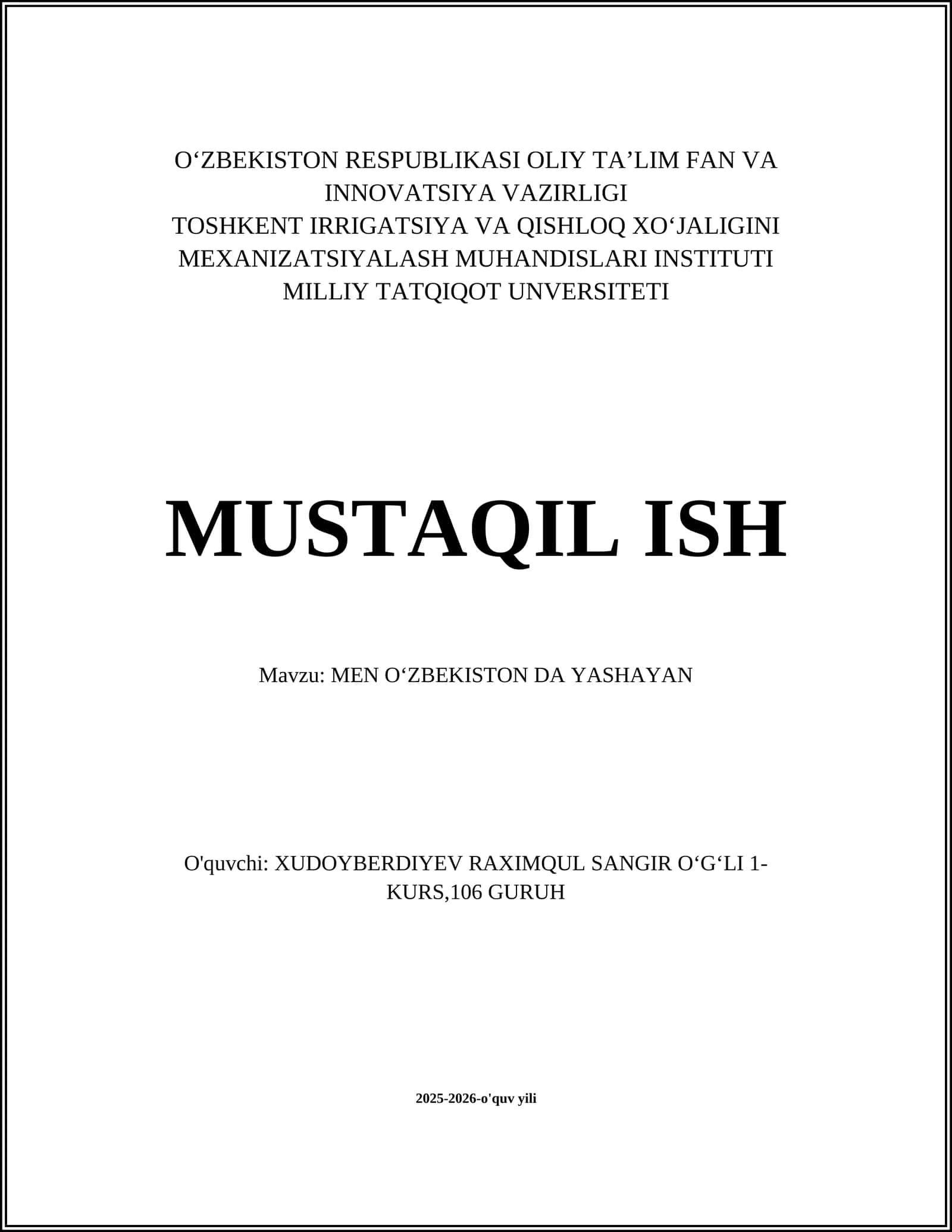 MEN OʻZBEKISTON DA YASHAYAN