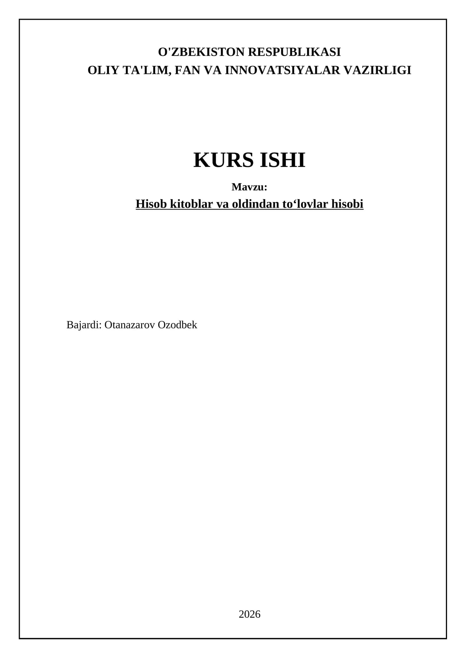Hisob kitoblar va oldindan toʻlovlar hisobi