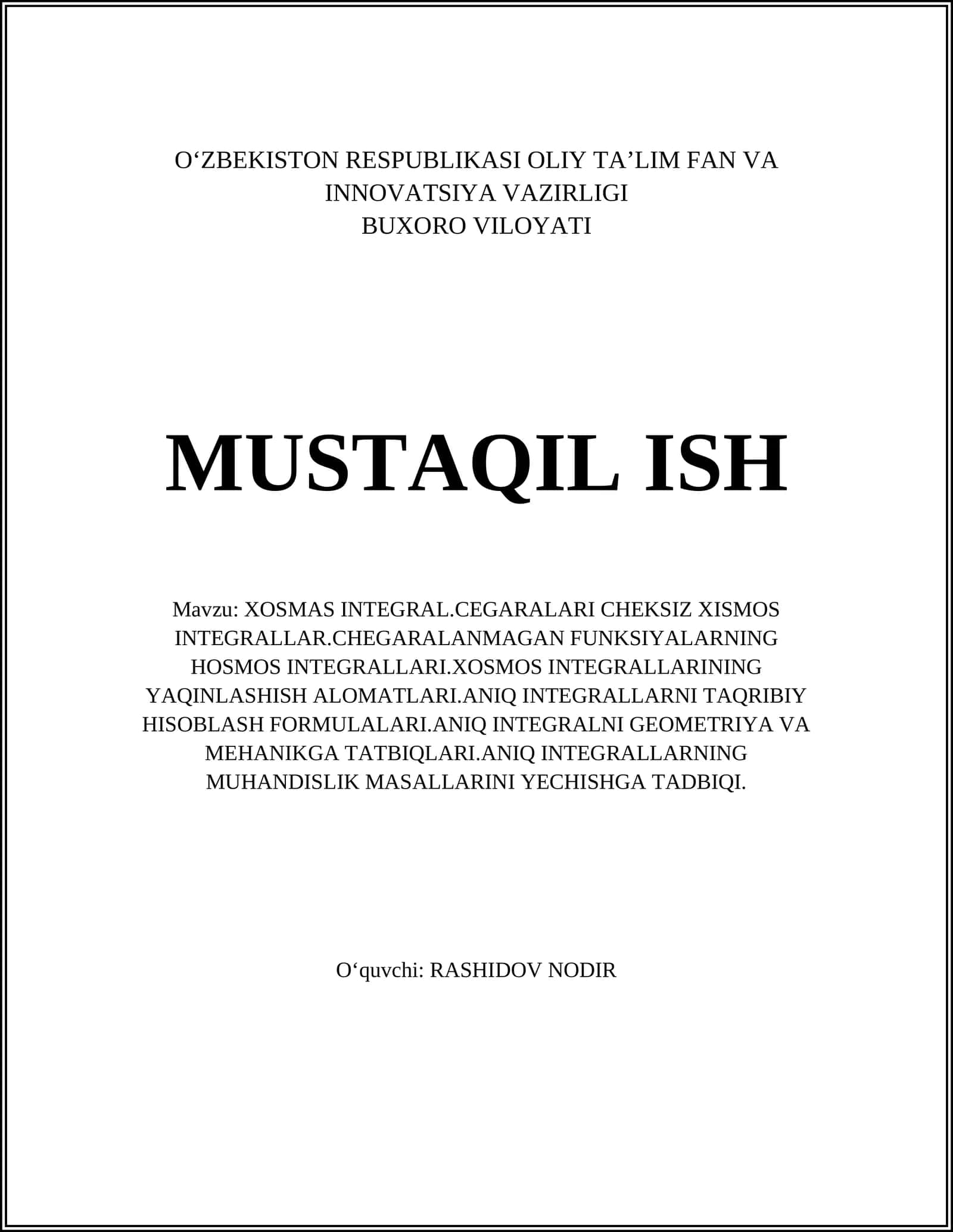 Xosmas Integral