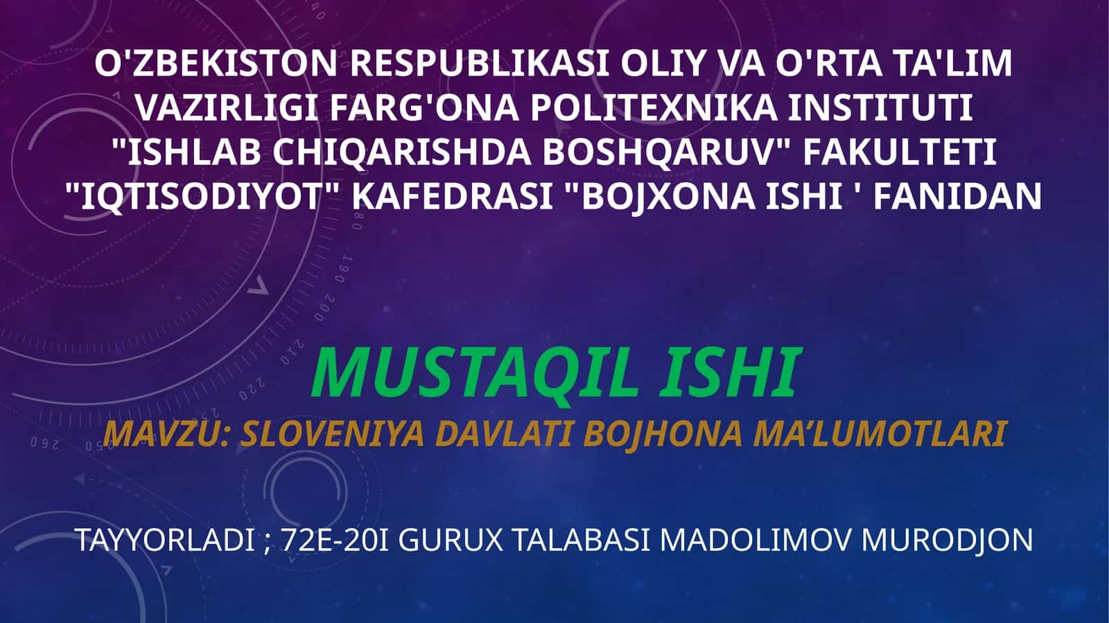 Sloveniya davlati bojhona ma’lumotlari