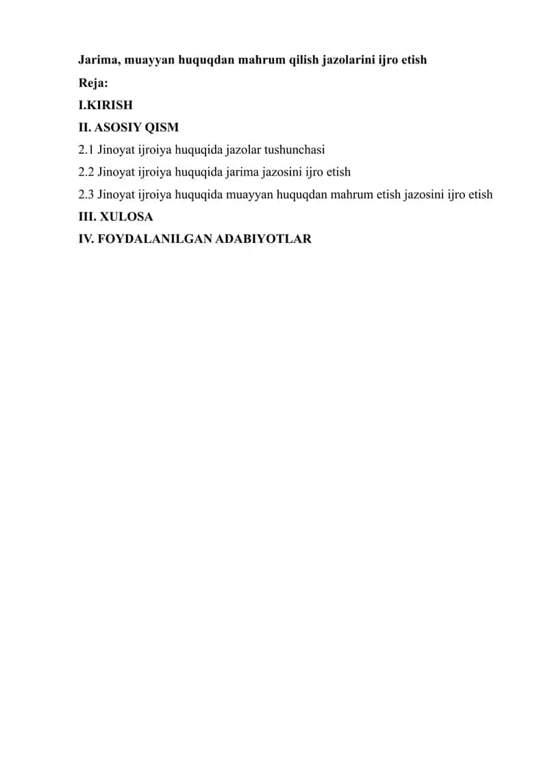 Jarima, muayyan huquqdan mahrum qilish jazolarini ijro etish.docx