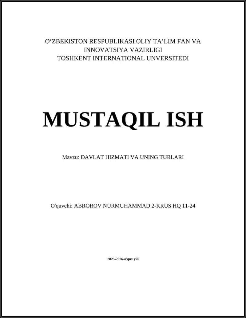 DAVLAT HIZMATI VA UNING TURLARI