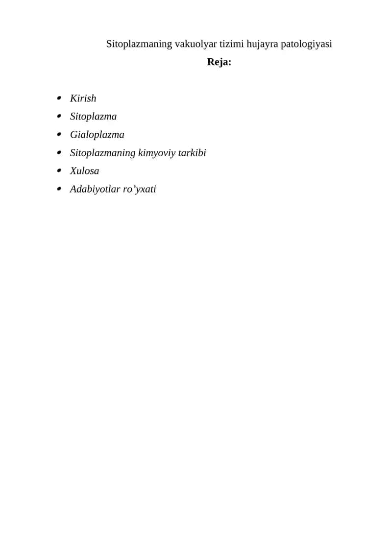 Sitoplazmaning vakuolyar tizimi hujayra patologiyasi