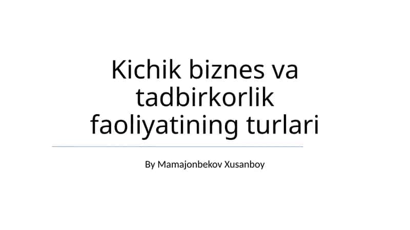 Kichik biznes va tadbirkorlik faoliyatining turlari