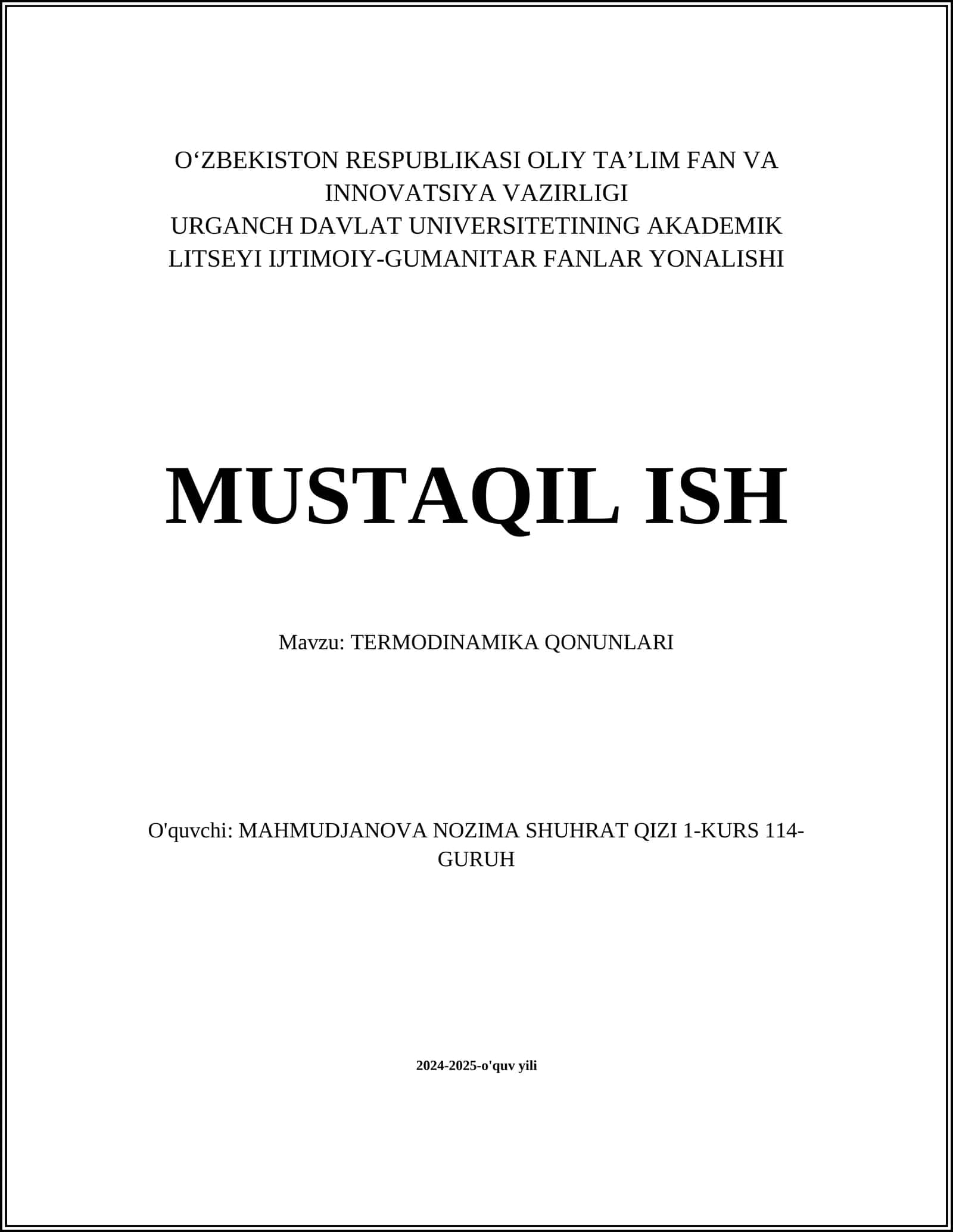 TERMODINAMIKA QONUNLARI