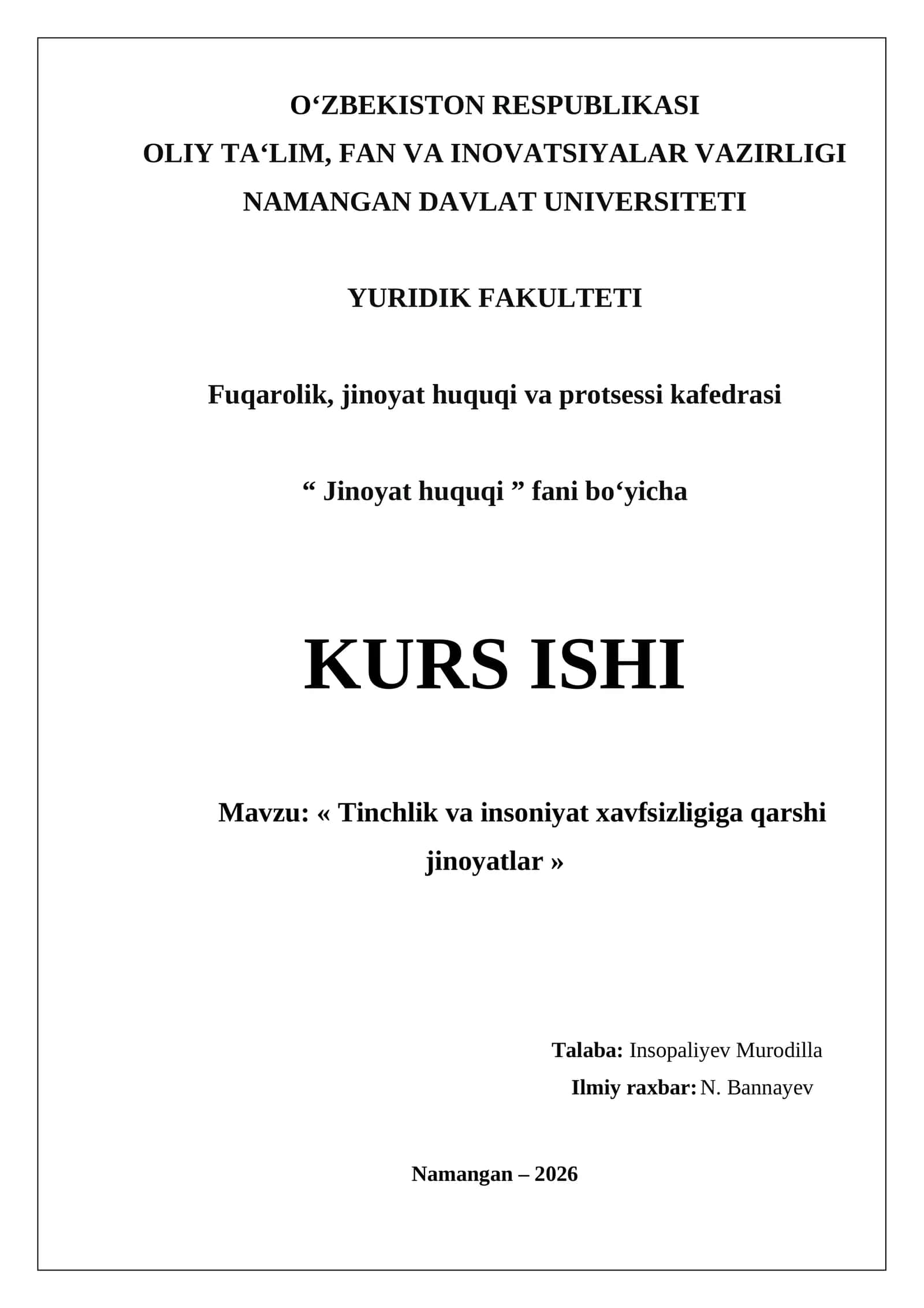 Tinchlik va insoniyat xavfsizligiga qarshi jinoyatlar