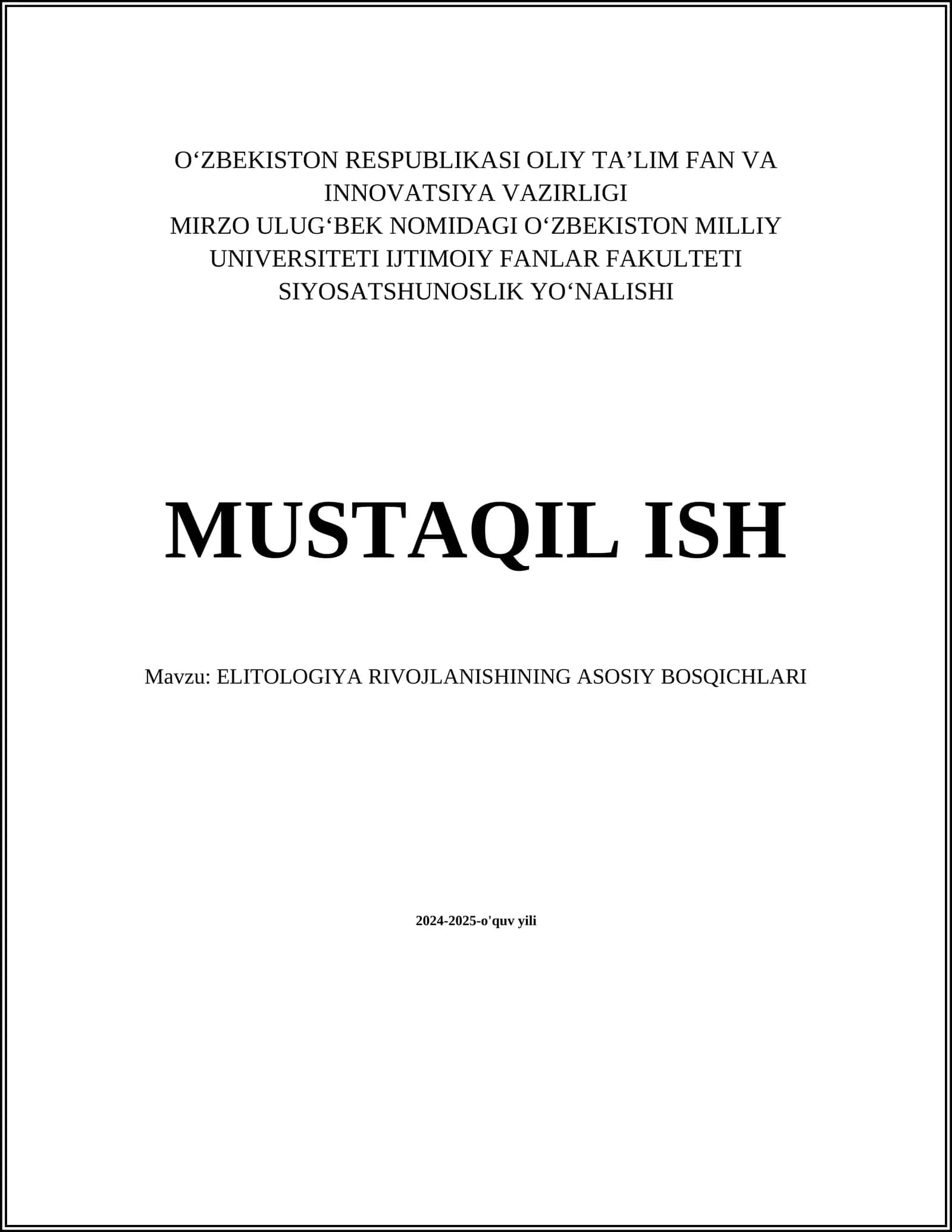 ELITOLOGIYA RIVOJLANISHINING ASOSIY BOSQICHLARI