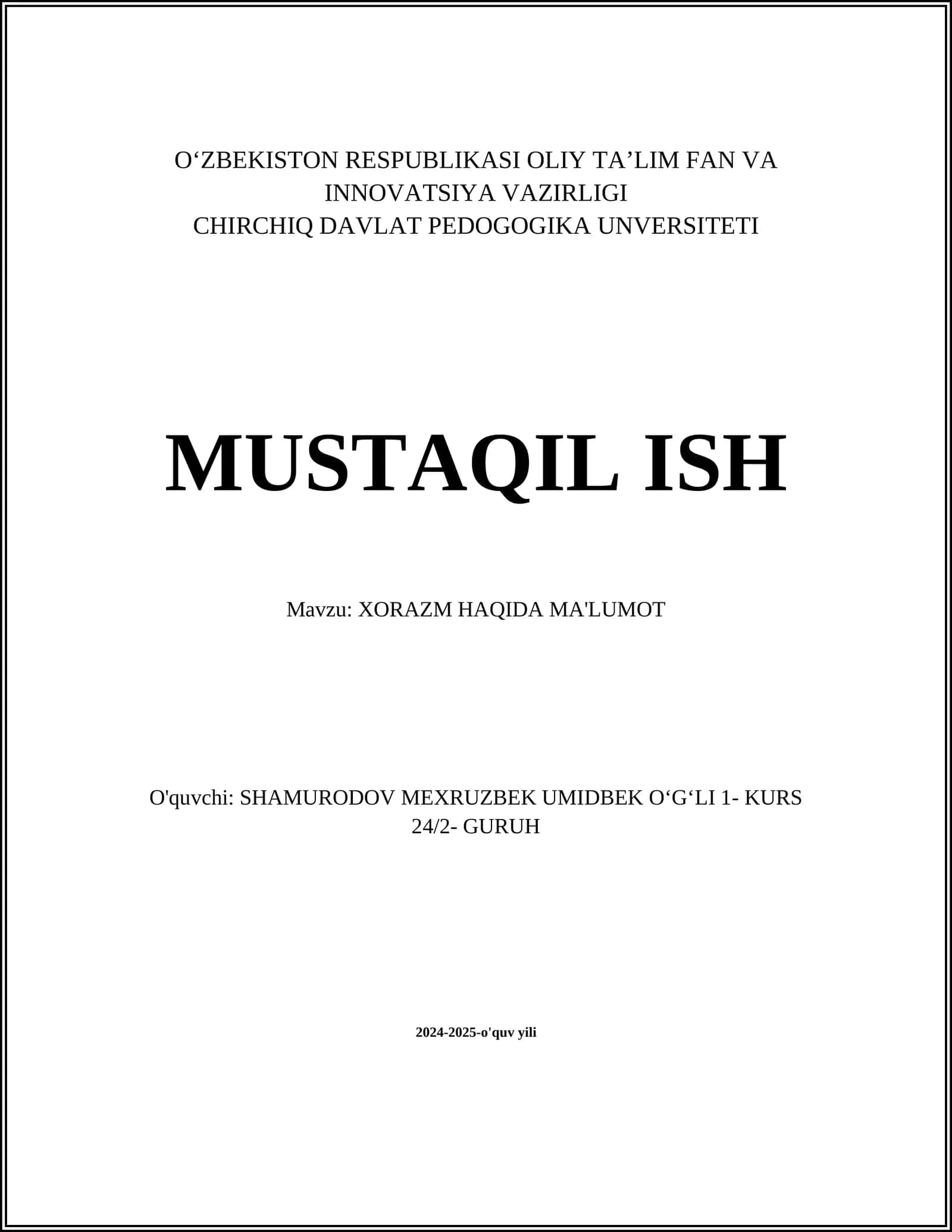 XORAZM HAQIDA MA'LUMOT