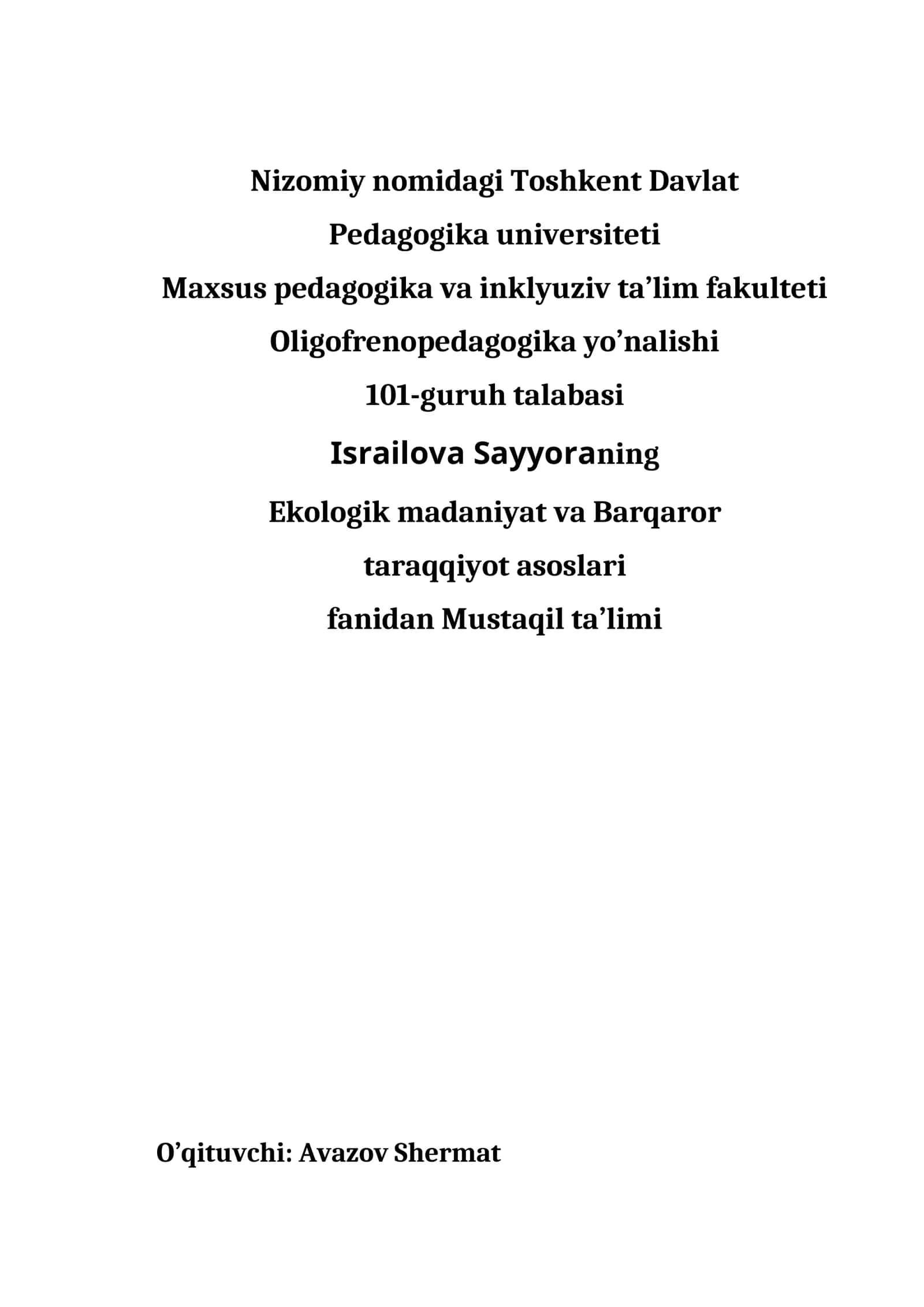 EKOLOGIYA VA ATROF MUHIT MUHOFAZASI FANINING MAQSAD-VAZIFALARI VA TADQIQOT METODLARI, BО‘LIMLARI