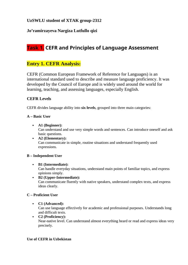 CEFR (Common European Framework of Reference for Languages)