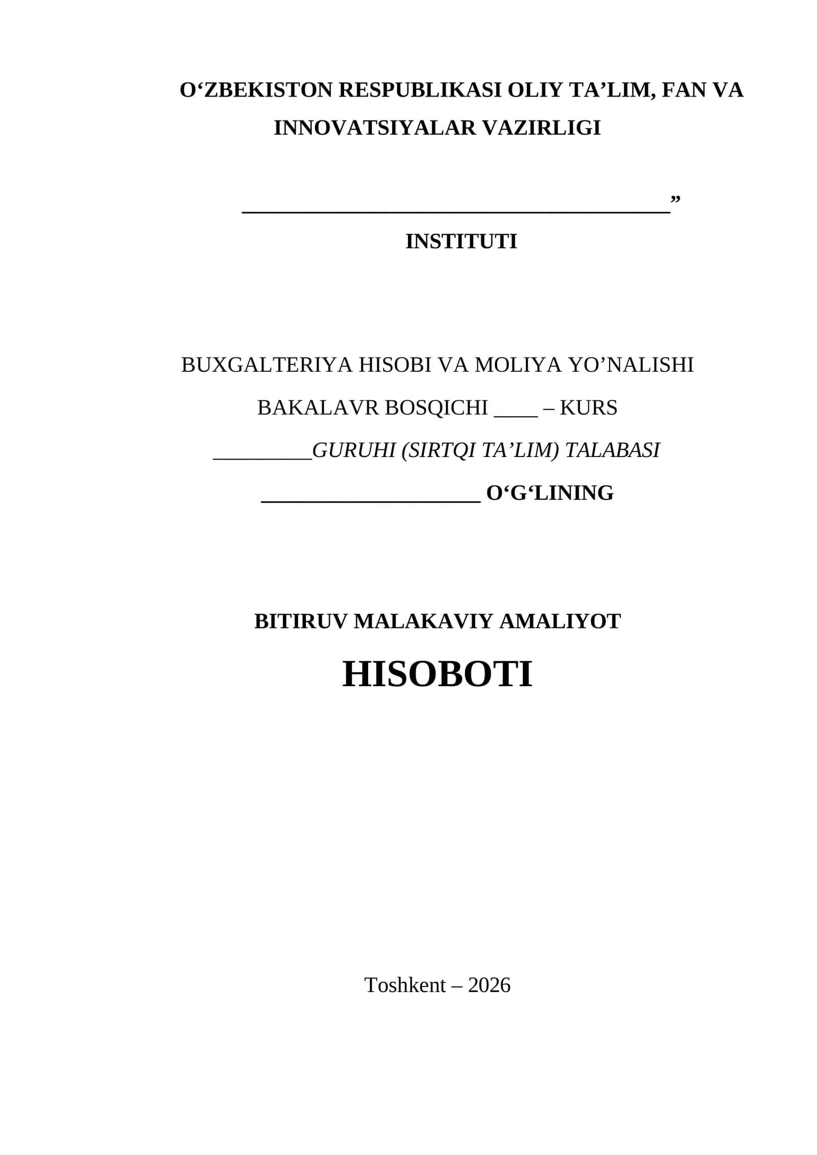 HAMKOR BANK.6 haftalik .Bitiruv malakaviy amaliyot hisoboti