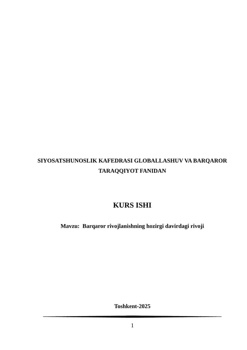 Barqaror rivojlanishning hozirgi davirdagi rivoji