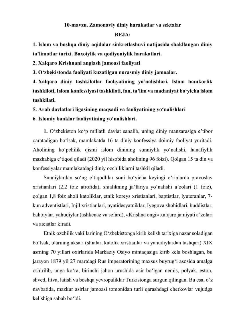 Zamonaviy diniy harakatlar va sektalar