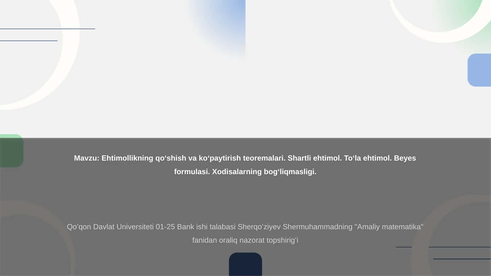 Ehtimollikning qo‘shish va ko‘paytirish teoremalari
