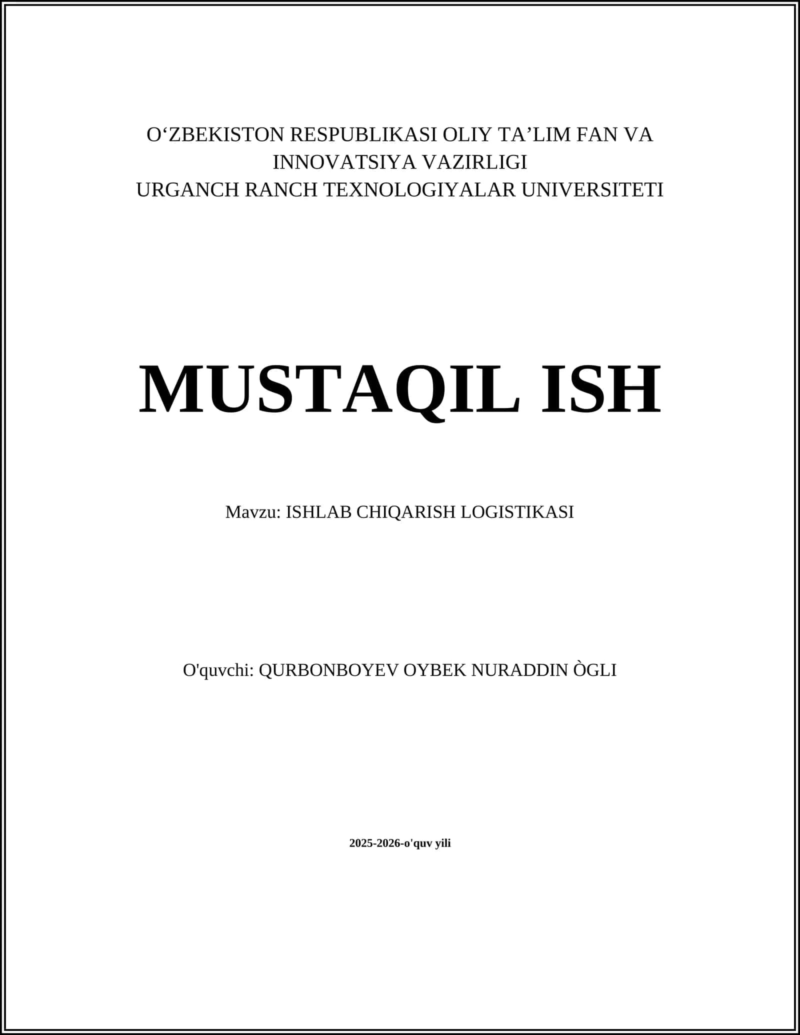 ISHLAB CHIQARISH LOGISTIKASI