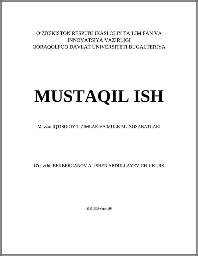 IQTISODIY TIZIMLAR VA MULK MUNOSABATLARI