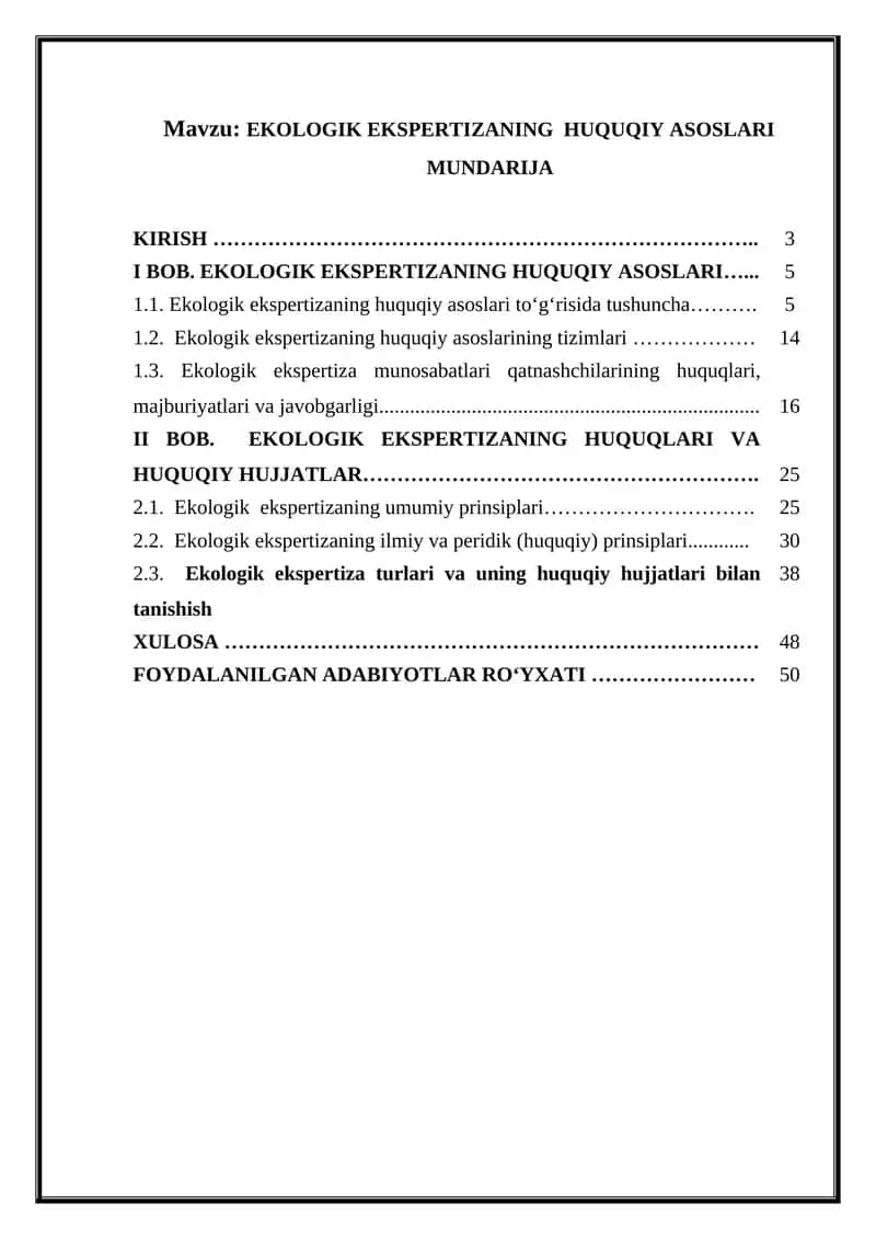 EKOLOGIK EKSPERTIZANING HUQUQIY ASOSLARI