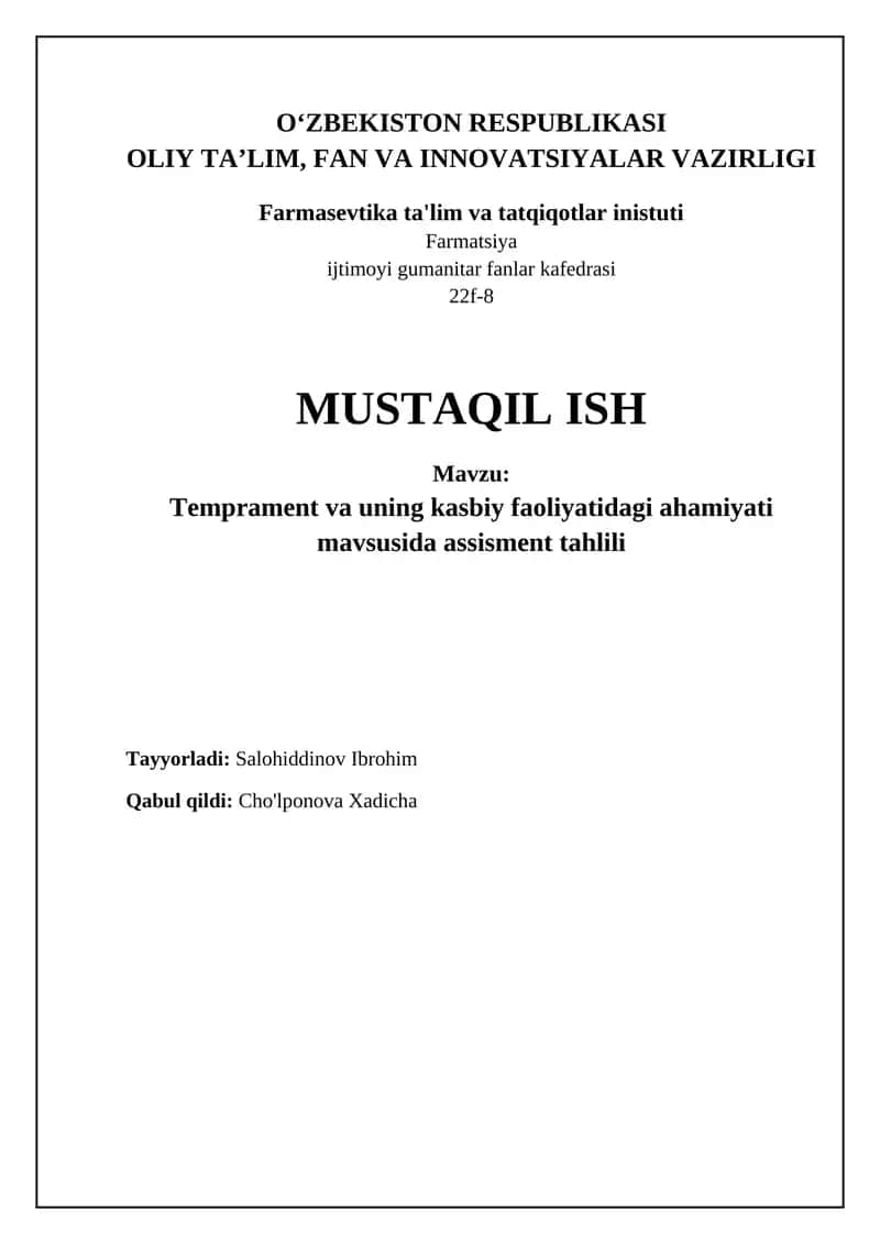 Temperamentning ta'rifi, turlari va fiziologik asoslari