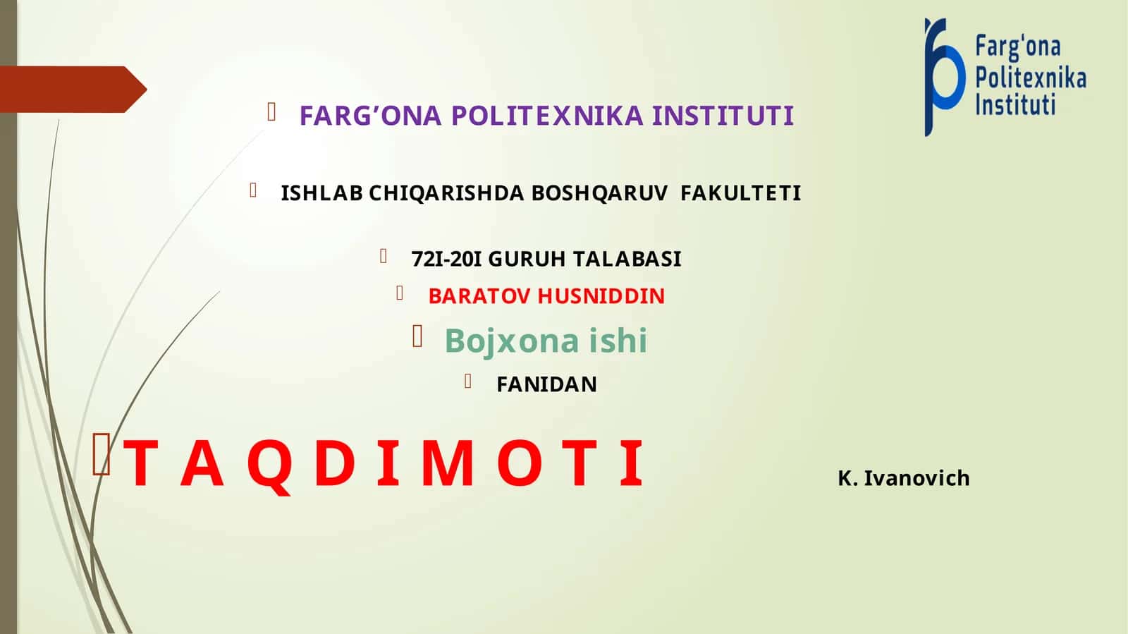 ISHLAB CHIQARISHDA BOSHQARUV FAKULTETI