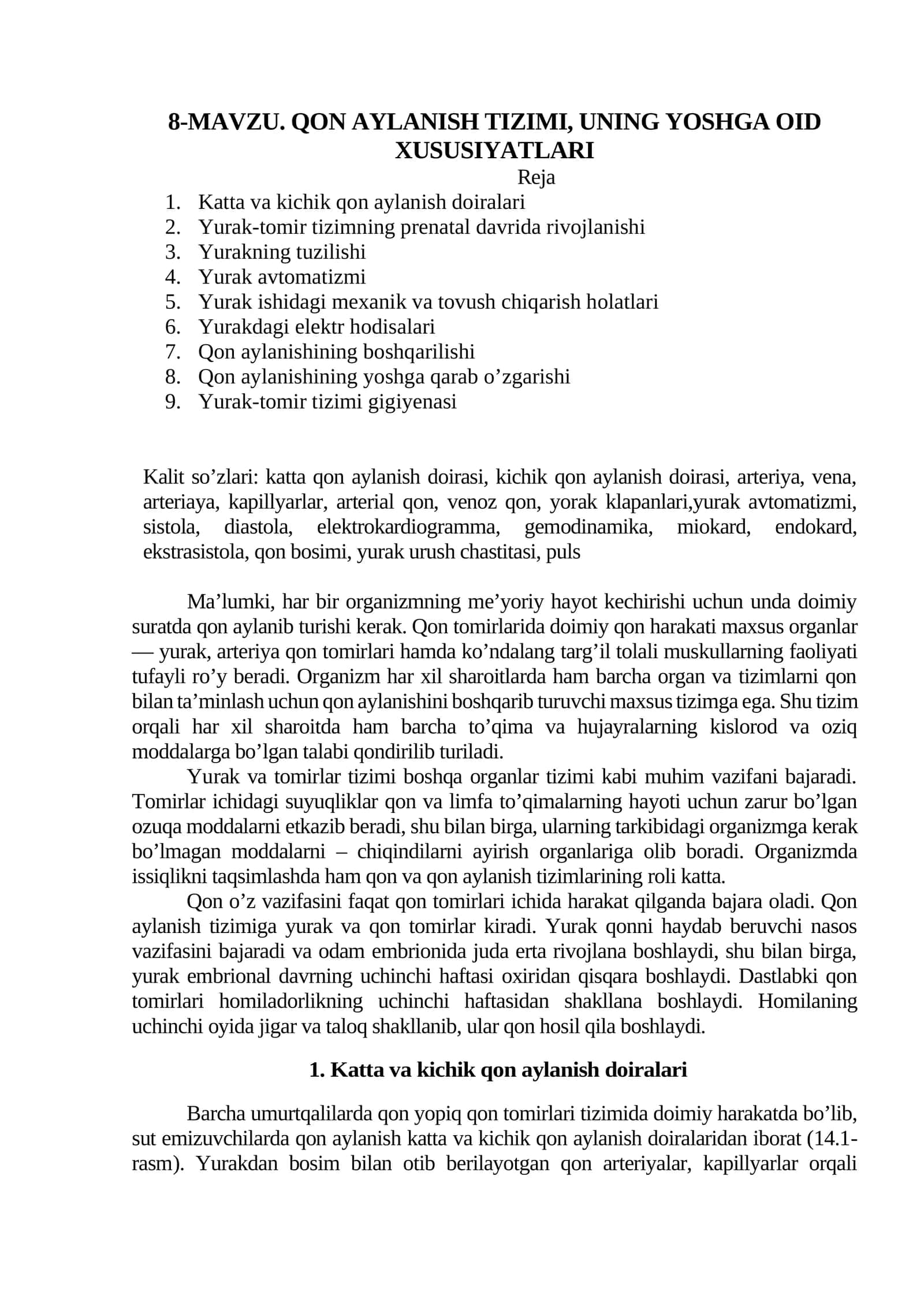 Yurak va qon aylanish tizimi