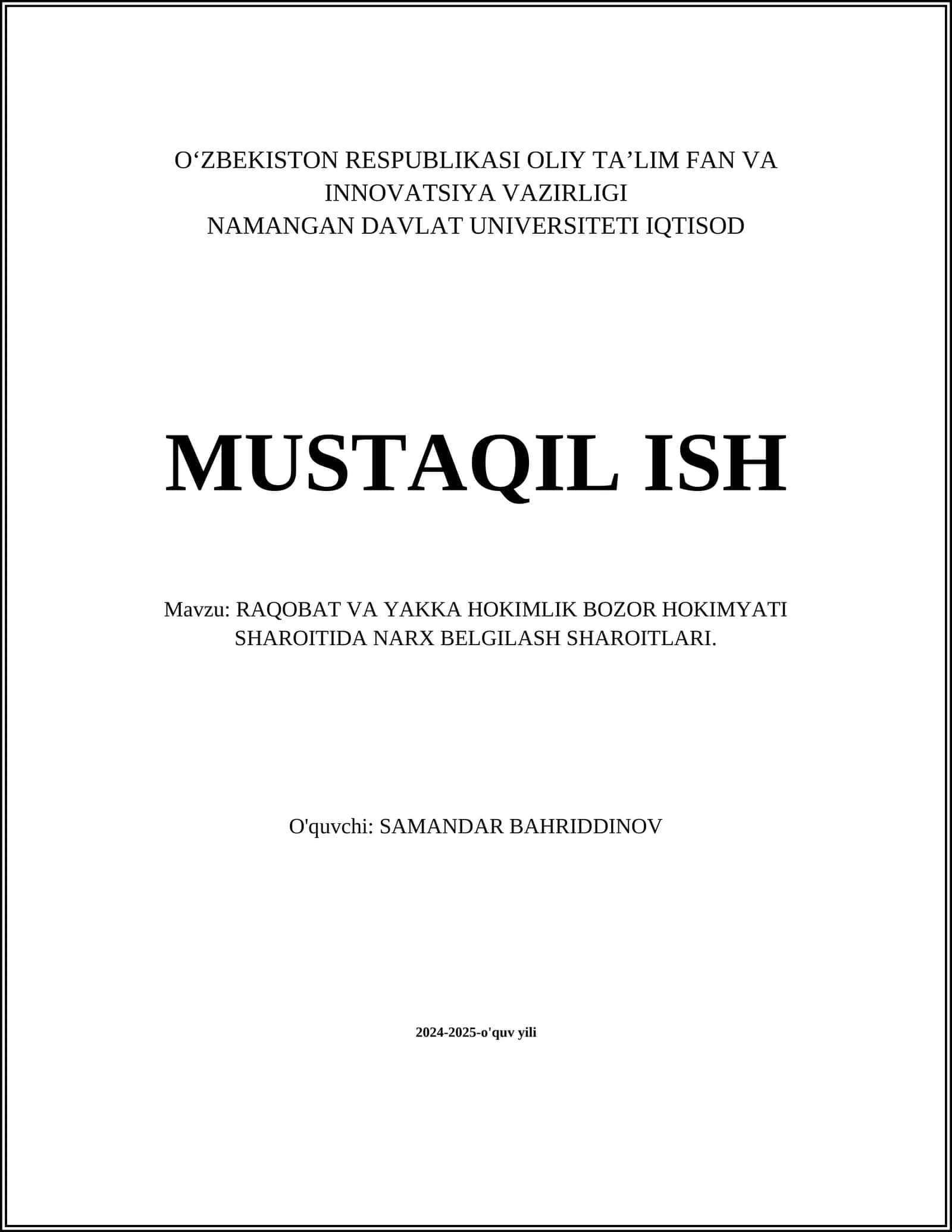 Monopol bozor sharoitida narx belgilash usullari