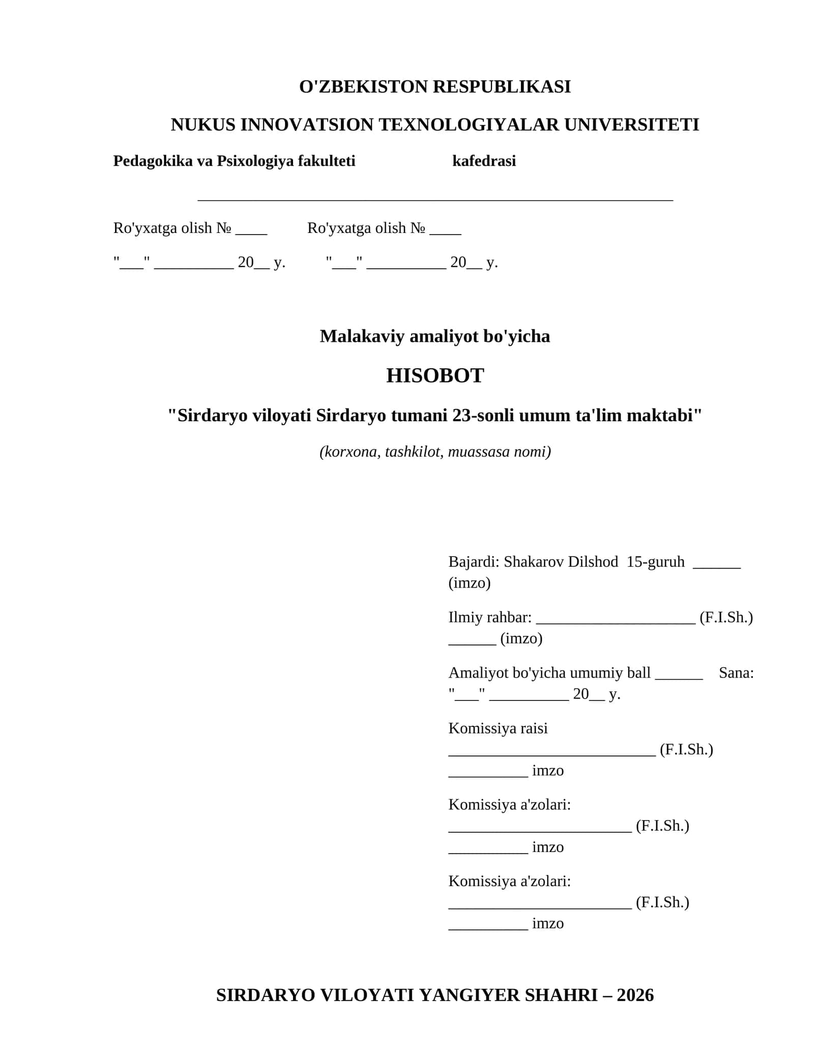 Pedagokika va Psixologiya - malakaviy amaliyot